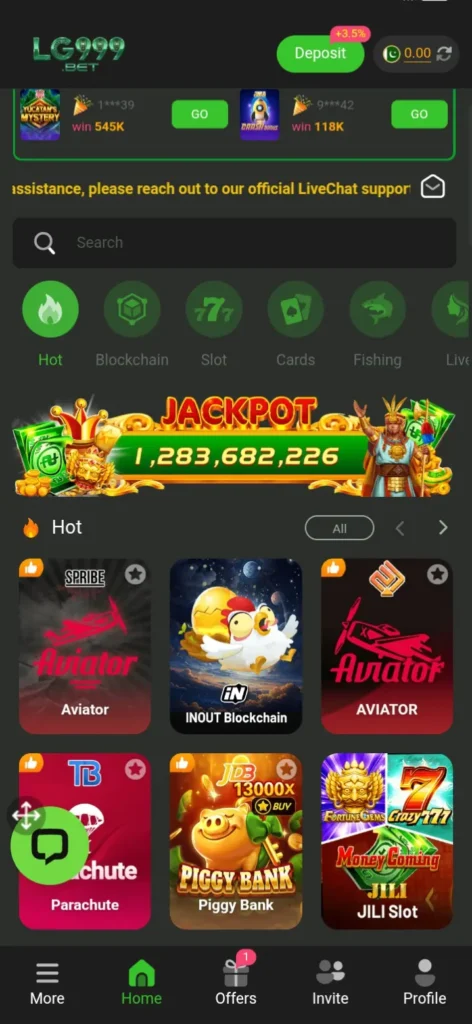 LG999 Game interface screenshot image.