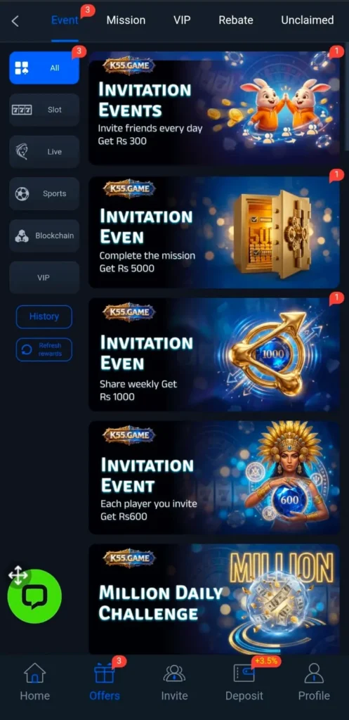 K555 Game provide Real Bonus and rewards.