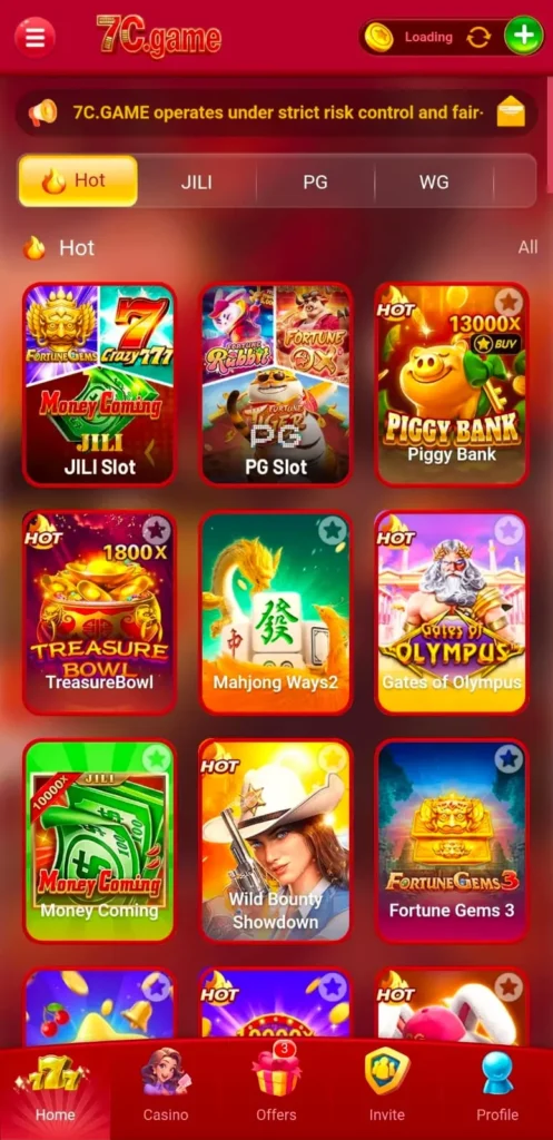 7C Game interface screenshot image.