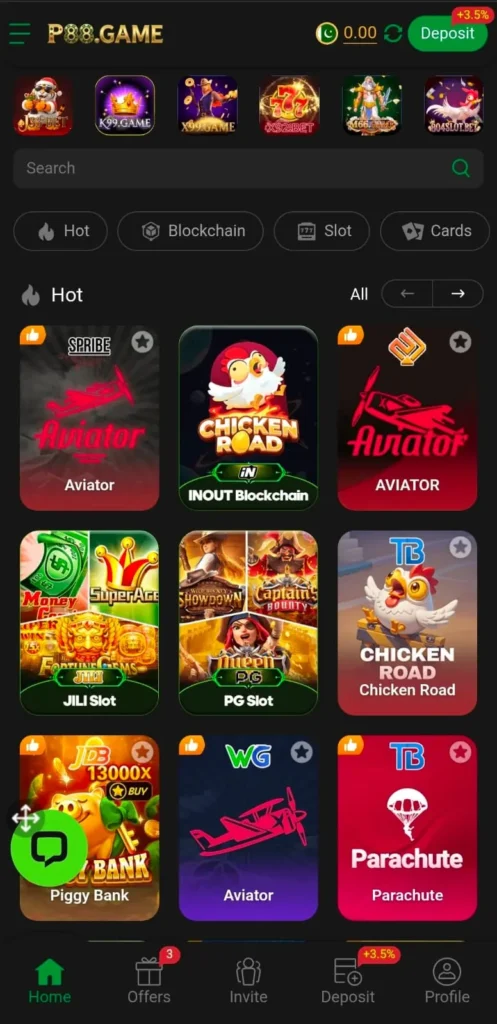 P88 Game interface screenshot image.