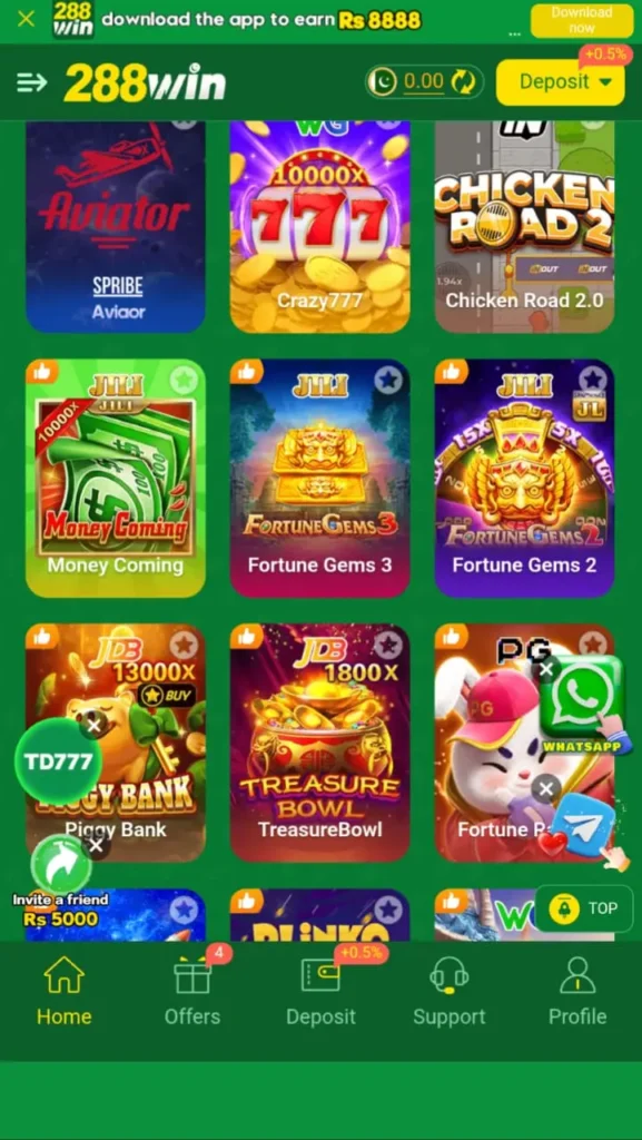 288Win Game interface screenshot image.