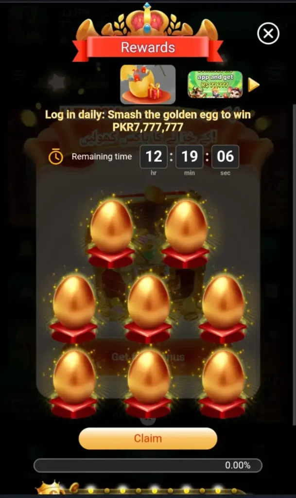Login daily smash the golden egg  to win PKR7,777,777.