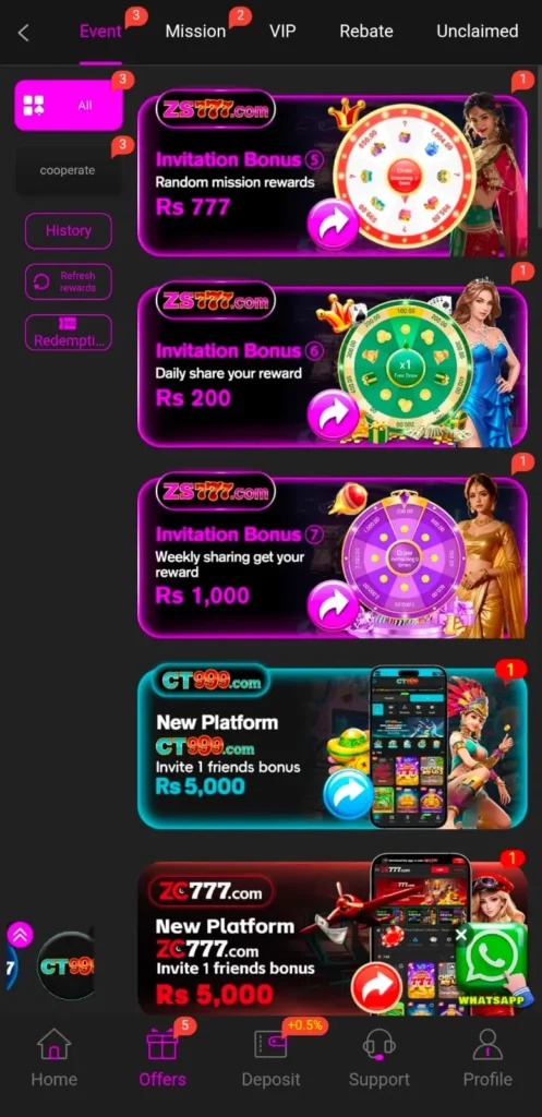 ZS777 Game Players receive daily bonuses and event rewards.