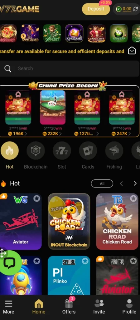 V777 Game interface screenshot image.