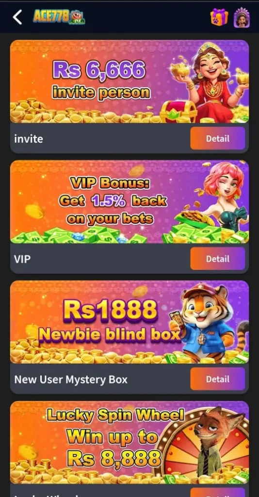 ACE778 Game  Players receive daily login bonuses and special promotions.